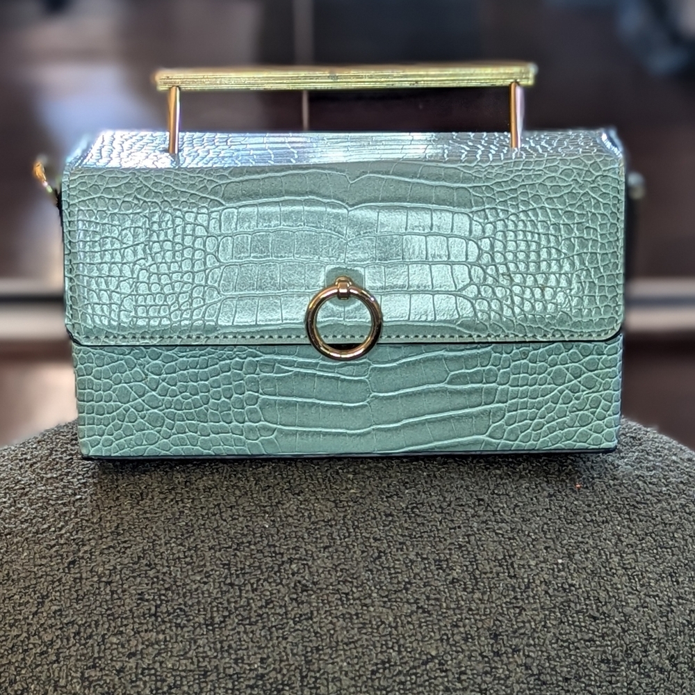 TopShop Reptile Turquoise box bag